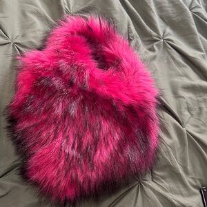 Luxurious Pink and Black Faux Fur Handbag